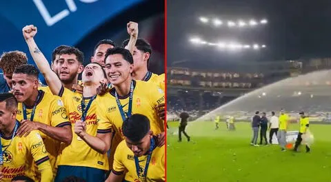 ¡Insólito! Prenden aspersores del estadio de Monterrey durante festejo del tricampeonato de América en México