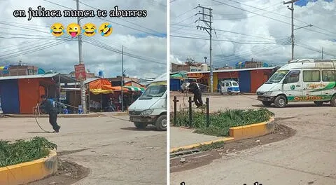Conductor sorprende al jalar combi con una soga y usuarios bromean: "El Sansón peruano"