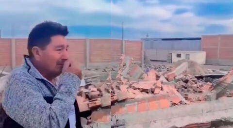 Peruano llora desconsolado al ver que sus hijas derrumbaron su casa por no darles su herencia: “Cuánto daño me han hecho, pero Dios es grande”