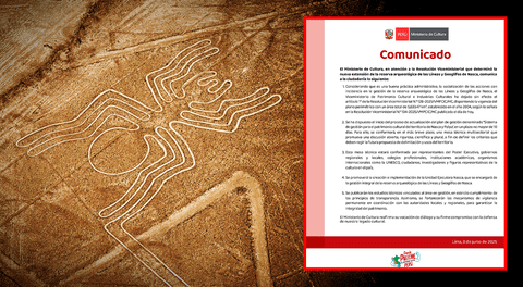 Ministerio de Cultura da marcha atrás y restituye resolución que redujo área protegida de las Líneas de Nasca