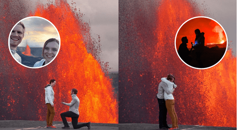 Hombre sorprende al pedirle matrimonio a su pareja frente a un volcán en erupción: “Casi nos derretimos por amor”