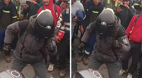 Motociclista peruano baila para cruzar vía bloqueada por mineros y se vuelve viral: “Todo sea por pasar”