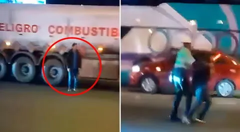 Policía salva a hombre de ser atropellado cuando intentaba cruzar la Panamericana Norte