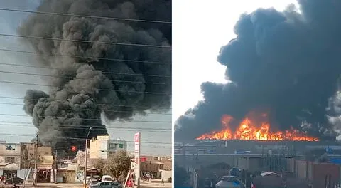 Feroz incendio consume fábrica de plásticos en Óvalo Zapallal, en Puente Piedra: 20 unidades de bomberos en la emergencia