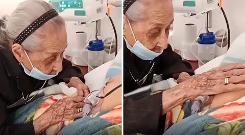 Madre de 102 años conmueve a las redes sociales al despedirse en el hospital de su hijo de 82