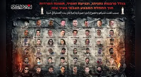 Hamás publica una foto de sus 48 rehenes retenidos en Gaza con un siniestro mensaje, según Times of Israel