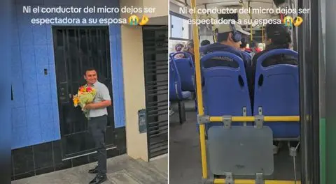 Conductor de transporte público estaciona bus para entregar flores amarillas a su esposa y en redes reaccionan: "Aprendan, hombres"