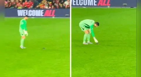 Thibaut Courtois vivió momento surrealista: rata invadió el partido Bélgica vs Gales y 'gambeteó' al portero del Real Madrid