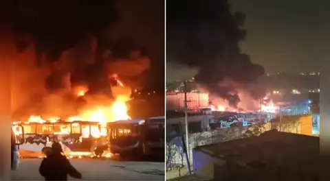 Ate Vitarte: al menos 18 buses de transporte público quedan calcinados tras voraz incendio en una cochera