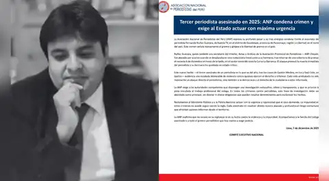 ANP condena asesinato de periodista Fernando Núñez: "Este hecho evidencia una escalada intolerable de violencia"