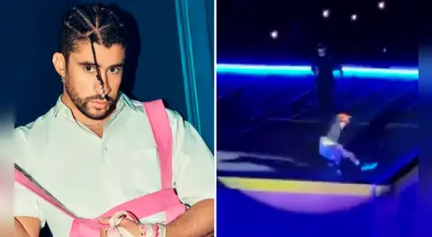 Bad Bunny sufre aparatosa caída durante concierto en México y queda tendido en el suelo