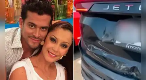 Karla Tarazona y Christian Domínguez sufren accidente vehicular y muestran cómo quedó su camioneta: “Nos chocaron”