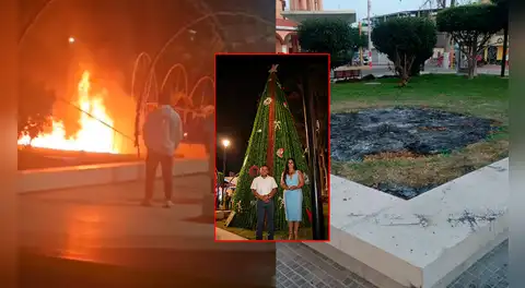 Lambayeque: incendio deja en cenizas a árbol navideño del parque principal de Mochumí
