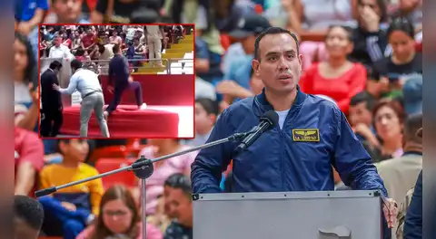 José Jerí sufre un resbalón por intentar subir al escenario corriendo durante inauguración en Trujillo