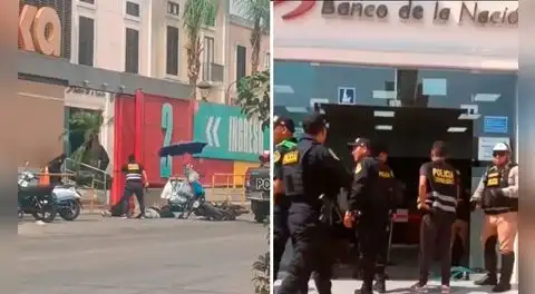 Delincuentes inician balacera tras intento de asalto en el Banco de la Nación del centro comercial Minka