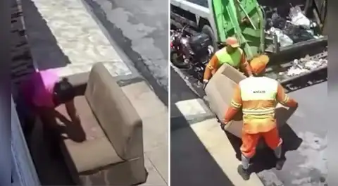 Mujer sacó su mueble recién lavado para que se secara, pero camión de basura se lo llevó creyendo que era desecho