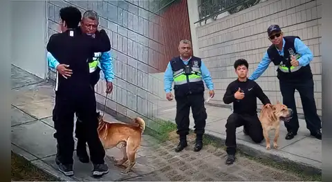 Joven conmueve en redes al abrazar a sereno de Miraflores que encontró a su perrito perdido