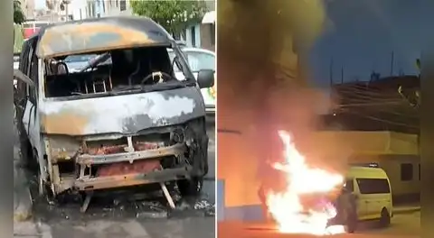 Combi de empresa 'El Colonial' se incendia cerca del mercado Sarita Colonia en el Callao: investigan posible caso de extorsión