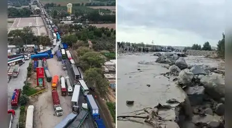 Nuevo bloqueo por huaicos en la Panamericana Sur en Ocucaje, Ica: tránsito restringido hacia Nasca, Arequipa y sur del país