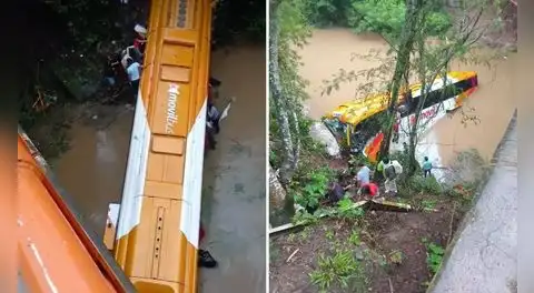 Bus de la empresa Móvil Bus con más de 50 pasajeros cae al río en Juanjui en San Martín