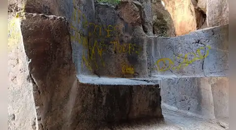 Atentan con pintas zona ceremonial de huaca Cheqtaqaqa en Cusco: “Han dañado nuestro patrimonio”