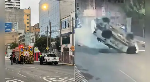 Patrullero se vuelca tras brutal choque en avenida Petit Thouars: policía queda grave durante presunta persecución