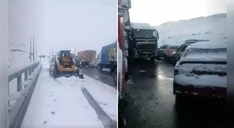 Fuerte nevado bloquea la Carretera Central en Ticlio y varios vehículos quedan varados