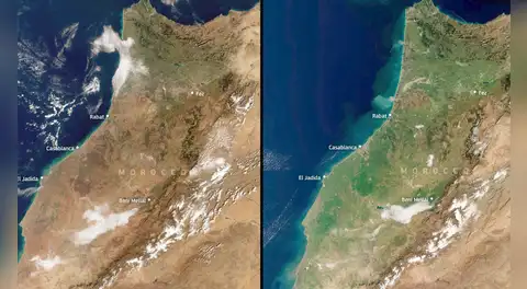 Las imágenes satelitales muestran el gran cambio: las lluvias intensas transformaron un territorio que no se veía tan verde en una década