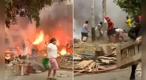Fuerte incendio consume vivienda cerca de un grifo en San Martín de Porres y moviliza a 5 unidades de bomberos: vecinos ayudan a apagar el fuego