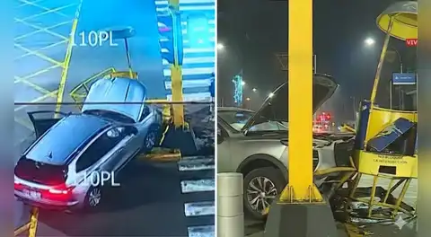 Aparatoso accidente en av. Javier Prado deja dos heridos: camioneta terminó empotrada contra caseta policial