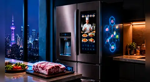 China presenta una refrigeradora inteligente 5G que congela ultrarrápido a -70 °C, con chefs online en vivo y 780 L de capacidad