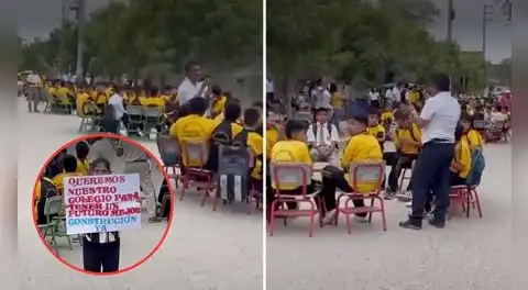 Escolares estudian en plena pista por problemas en la reconstrucción de colegio: obra está paralizada desde hace 11 años