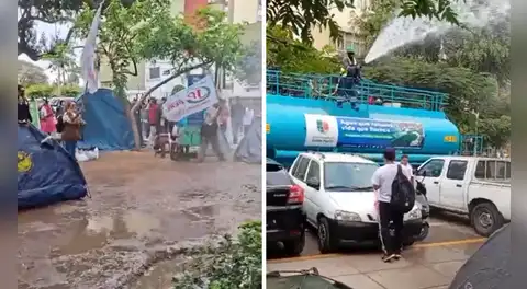 Cisternas de Jesús María mojan a manifestantes de JP en parque y municipio responde: “No es un tema político”