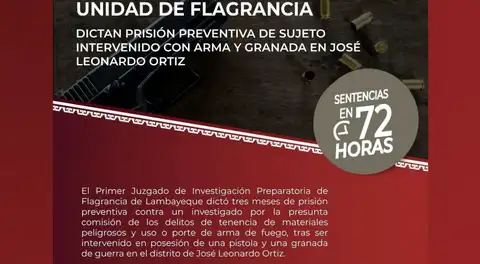 Dictan prisión preventiva a sujeto intervenido con arma y granada en José Leonardo Ortiz