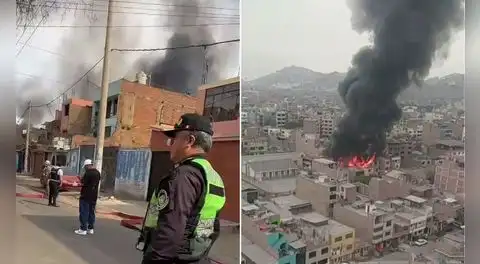 Fuerte incendio consume un almacén en Ate y más de 10 unidades de bomberos atienden la emergencia