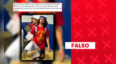 Es falso que Marc Cucurella haya llevado el trofeo oficial de la Copa Mundial de la FIFA en una bolsa de plástico: en realidad, se trataba de una versión LEGO