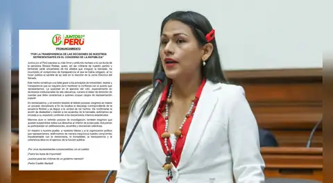 Juntos por el Perú sobre Silvana Robles: "De confirmarse la traición que se proceda a su expulsión"