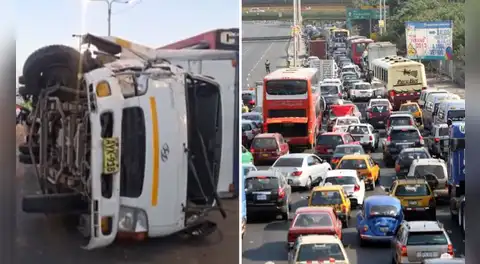 Accidente de tránsito genera tráfico en la Panamericana Sur: camión termina volcado en plena vía