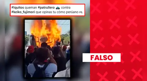 Es falso que manifestantes hayan quemado un patrullero en Iquitos: el video corresponde a una protesta en El Salvador