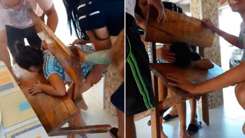 YouTube: niña quiere escapar de almuerzo familiar pero queda atrapada en su silla [VIDEO]