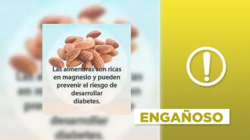Es engañoso que el consumo de almendras previene la diabetes tipo 2. Foto: plantilla Verificador de La República / captura en Facebook.