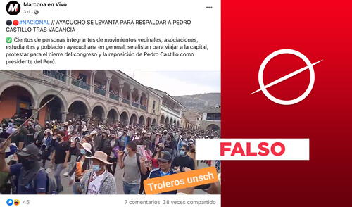 No, este video de manifestantes en Ayacucho no fue grabado tras la vacancia de Pedro Castillo. Foto: composición Verificador