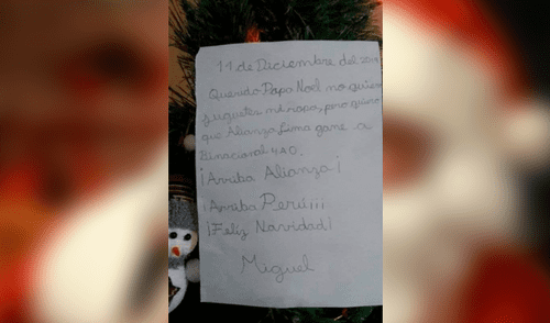 Facebook viral: niño peruano escribe carta a papá Noel para que Alianza Lima sea campeón y gane al Binacional Facebook viral: niño peruano escribe carta a papá Noel para que Alianza Lima sea campeón y gane al Binacional