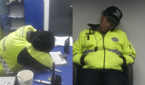 Agentes de Serenazgo son captados durmiendo dentro de una caseta de vigilancia [FOTOS]