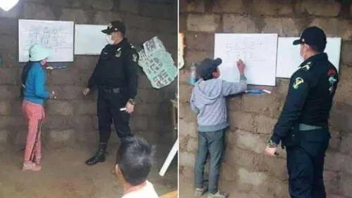 Policías también hacen de maestros durante la pandemia. Foto: Facebook.