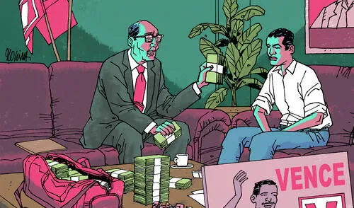 Interferencia de empresarios en finaciamiento de campañas políticas. Caricatura de Molina sobre aportes a campañas electorales