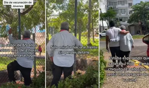 Adulto mayor espera a su hijo afuera de vacunatorio y genera ternura en redes