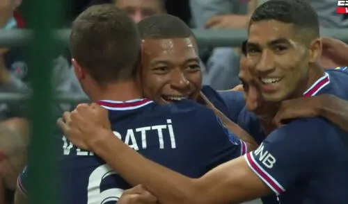 El francés anotó el primero del PSG en el partido que podría marca el debut de Lionel Messi. Foto: captura ESPN