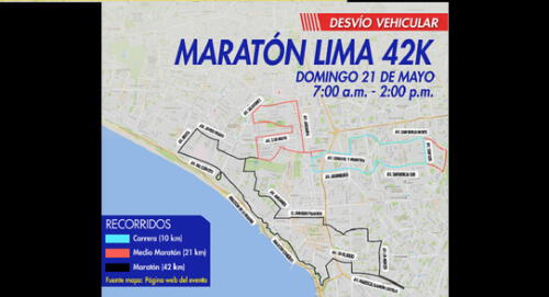 Cierre de calles en Lima por la maratón Lima 42k
