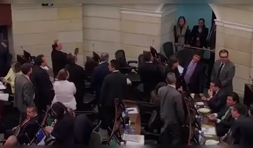Colombia: lanzan bolsa con ratones a bancada oficialista durante sesión del Congreso [VIDEO]